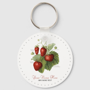 Cute Vintage Strawberry Varieties Name Key Ring
