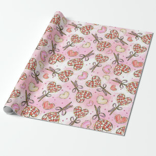 Cute Vintage Style Heart Candy Sucker Valentines Wrapping Paper