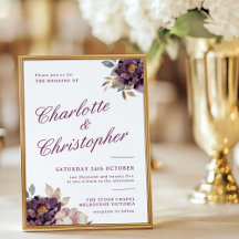 Cute vintage style wedding invitation, purple flow