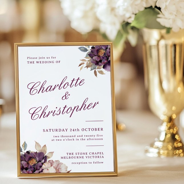Cute vintage style wedding invitation, purple flow (Creator Uploaded)