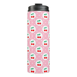 Cute Vintage Summer Cherries on Light Pink Thermal Tumbler