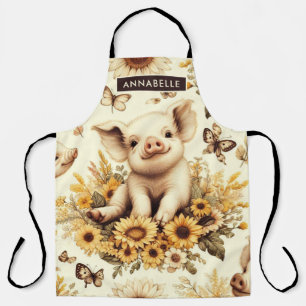 Cute Vintage Sunflower Pig Pattern Apron