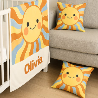 Cute Vintage Sunshine with Groovy Wavy Rays Fleece Blanket