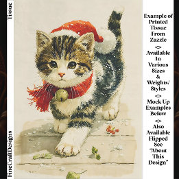 Cute Vintage Tabby Kitten Santa Hat EA8L Decoupage Tissue Paper