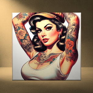 Cute Vintage Tattoo Girl Ceramic Tile