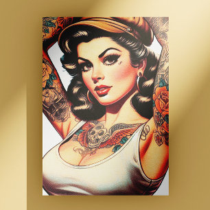 Cute Vintage Tattoo Girl Postcard