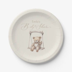 Cute Vintage Teddy Bear Baby Shower Paper Plate