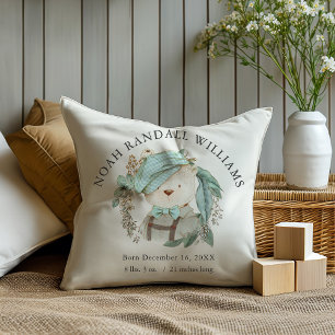Cute Vintage Teddy Bear Boy Birth Stats Cushion