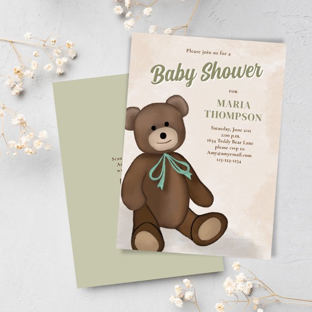 Cute Vintage Teddy Bear Custom Baby Shower Invitation (Cute Teddy Bear Custom Baby Shower Invitation)