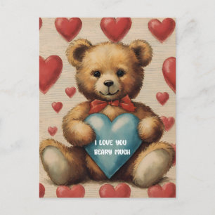 Cute Vintage Teddy Bear I Love You Valentine Postcard