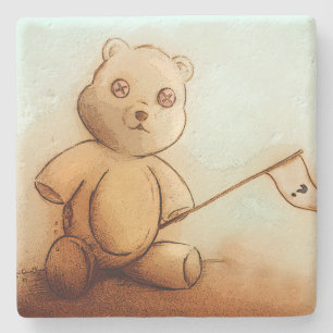 Cute Vintage Teddy Bear, Stone Coaster