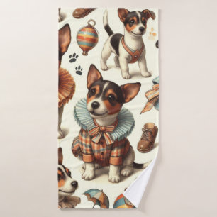 Cute Vintage Toy Fox Terrier Seamless Bath Towel
