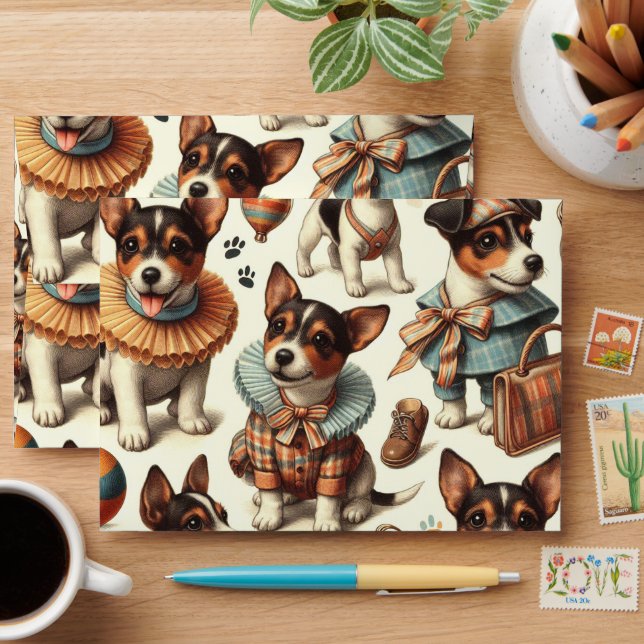 Cute Vintage Toy Fox Terrier Seamless Envelope (Desk)