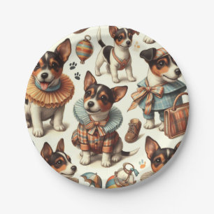 Cute Vintage Toy Fox Terrier Seamless Paper Plate