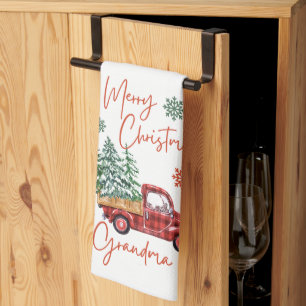 Cute Vintage Truck Merry Christmas Tea Towel