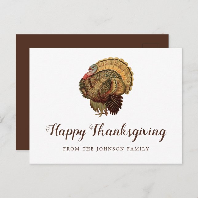 Cute Vintage Turkey Happy Thanksgiving Greetings Postcard (Front/Back)