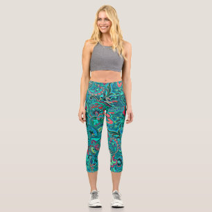 Cute vintage turquoise floral capri leggings