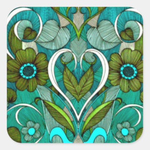 Cute Vintage Turquoise Wallpaper Square Sticker