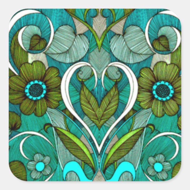 Cute Vintage Turquoise Wallpaper Square Sticker (Front)