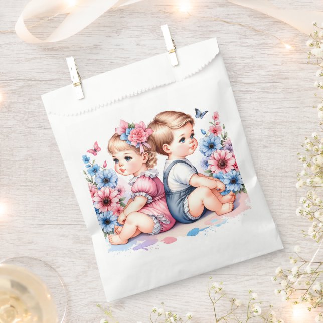 Cute Vintage Twins | Boy and Girl Favour Bag (Clipped)