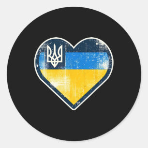 Cute Vintage Ukrainian Bynner Fan Ukraine Flag Hea Classic Round Sticker