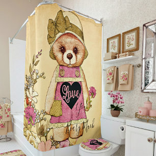 Cute vintage valentine bear  shower curtain