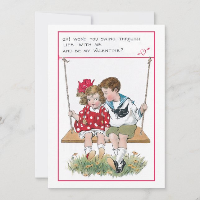 Cute Vintage Valentine Children on Swing Holiday Card (Front)