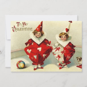 Cute vintage Valentine clowns Holiday Card