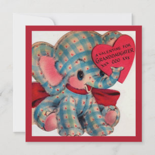 Cute Vintage Valentine Granddaughter Elephant Card