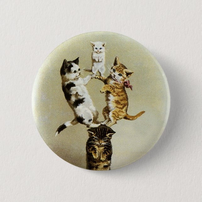 Cute Vintage Victorian Cats Kittens Playing, Humou 6 Cm Round Badge (Front)