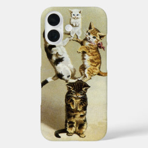 Cute Vintage Victorian Cats Kittens Playing, Humou iPhone 16 Case