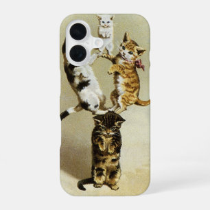 Cute Vintage Victorian Cats Kittens Playing, Humou iPhone 16 Case