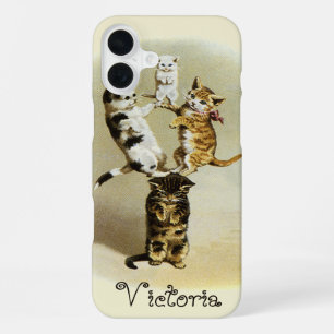 Cute Vintage Victorian Cats Kittens Playing, Humou iPhone Case