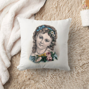 Cute Vintage Victorian Flower Girl Cushion