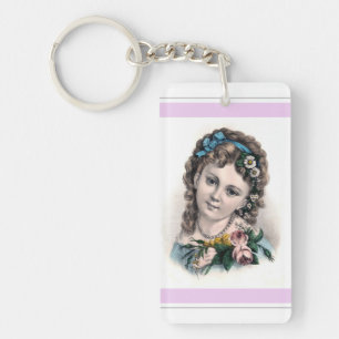 Cute Vintage Victorian Flower Girl Key Ring