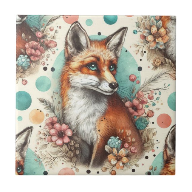 Cute Vintage Watercolo Fox Painting Ceramic Tile (Front)