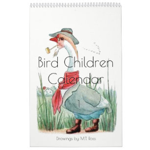 Cute Vintage Watercolor Drawings Bird Children 1 Calendar
