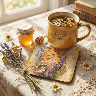 Cute Vintage Watercolor Honey Bee Honeycomb Coaster
