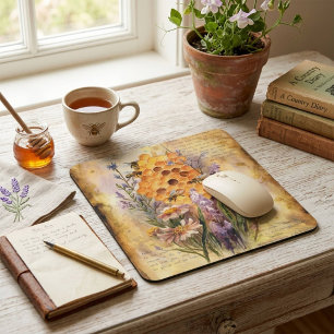 Cute Vintage Watercolor Honey Bee Honeycomb Mouse Pad