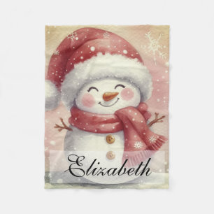 Cute Vintage Watercolor Snowman Winter Wonderland  Fleece Blanket