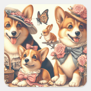 Cute Vintage Welsh Corgi Cardigan Square Sticker