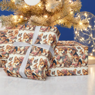 Cute Vintage Welsh Corgi Cardigan Wrapping Paper