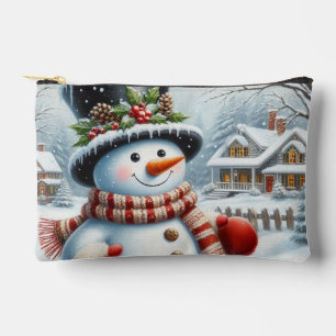Cute, Vintage/Whimsical Christmas/winter snowman Accessory Pouch