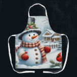 Cute, Vintage/Whimsical Christmas/winter snowman Apron<br><div class="desc">.</div>