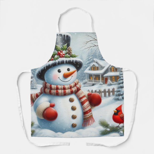 Cute, Vintage/Whimsical Christmas/winter snowman Apron (Front)