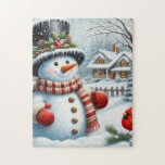 Cute, Vintage/Whimsical Christmas/winter snowman Jigsaw Puzzle<br><div class="desc">.</div>