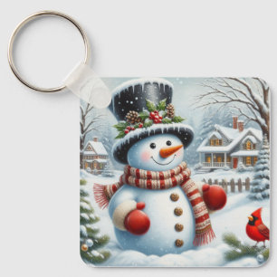 Cute, Vintage/Whimsical Christmas/winter snowman Key Ring