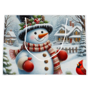 Cute, Vintage/Whimsical Christmas/winter snowman Large Gift Bag