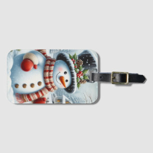 Cute, Vintage/Whimsical Christmas/winter snowman Luggage Tag