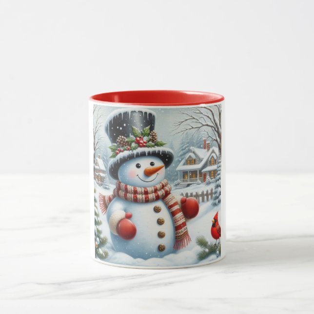Cute, Vintage/Whimsical Christmas/winter snowman Mug (Center)